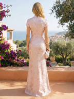 Jacquard Sheath/Column V-Neck Floor-Length Mother of the Bride & Groom Dresses with Ruched Waist (SHI22501059)