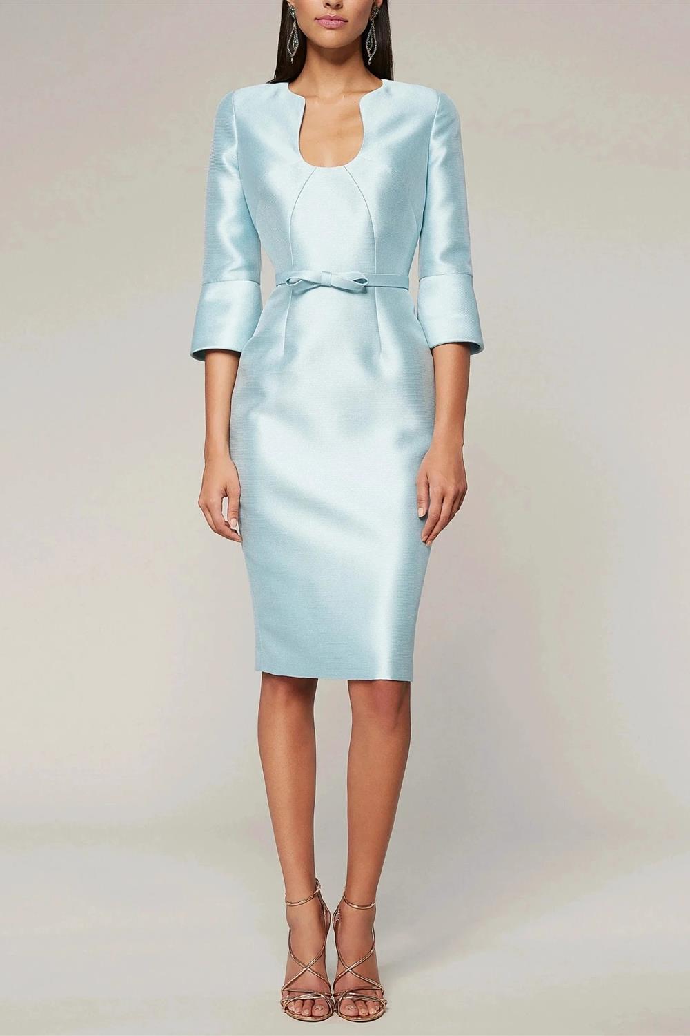 A-Line/Princess Scoop Half Sleeves Knee-Length Mother of the Bride Dresses with Knot Bow (ZD10966)