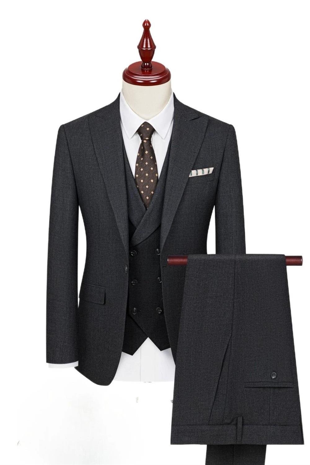 Chaqueta de traje formal para novio con cuello plano negro para hombre