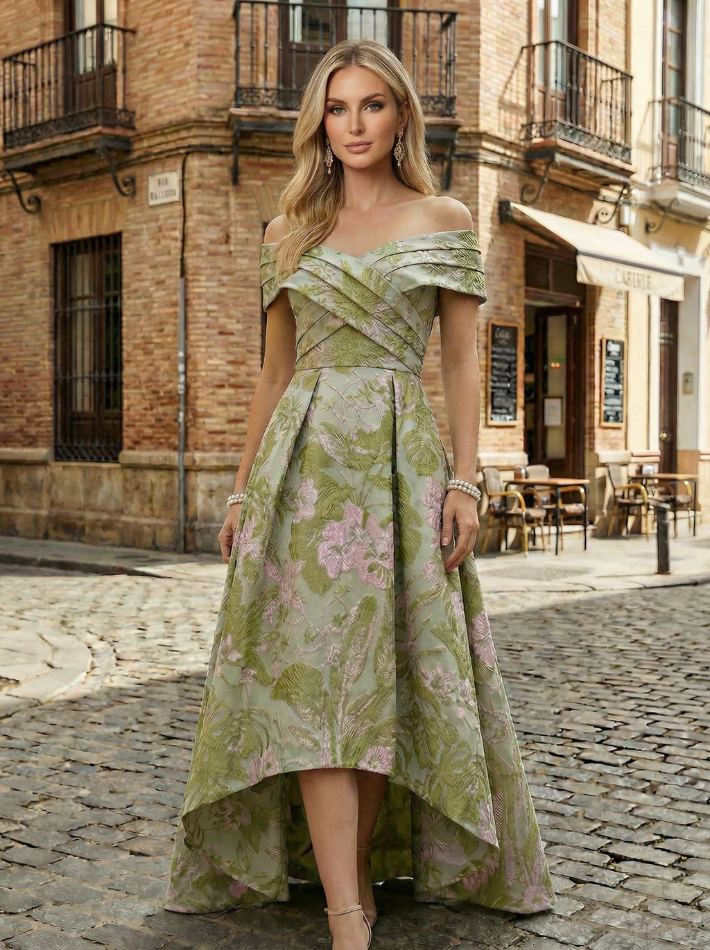 Jacquard A-Line/Princess Scoop Neck Floor-Length Mother of the Bride & Groom Dresses with Ruffles, Pleats & Pockets (SHI22501237)