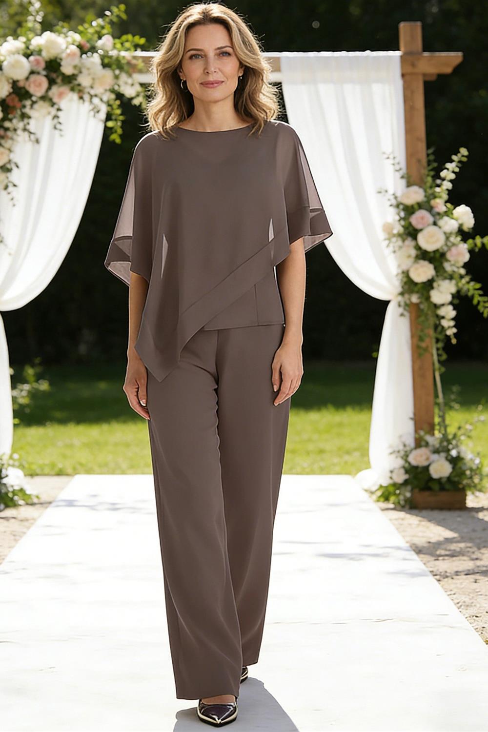Sheath Boat Neck Cape Sleeve Knee Length Simple Mother of the Bride Dresses (SHI22500234)