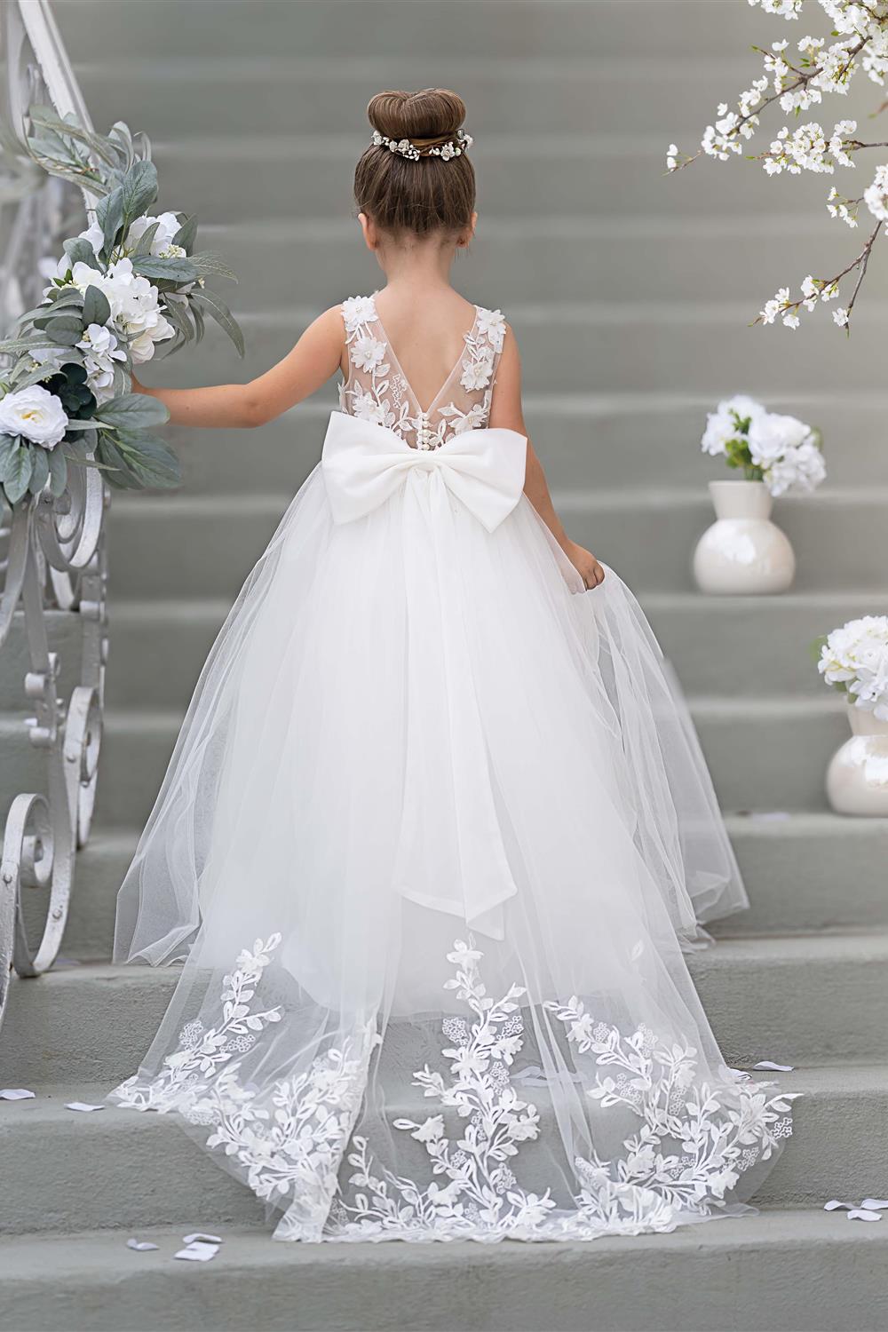 Dream Princess Sleeveless Detachable Train Flower Girl Dress