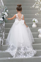 Dream Princess Sleeveless Detachable Train Flower Girl Dress