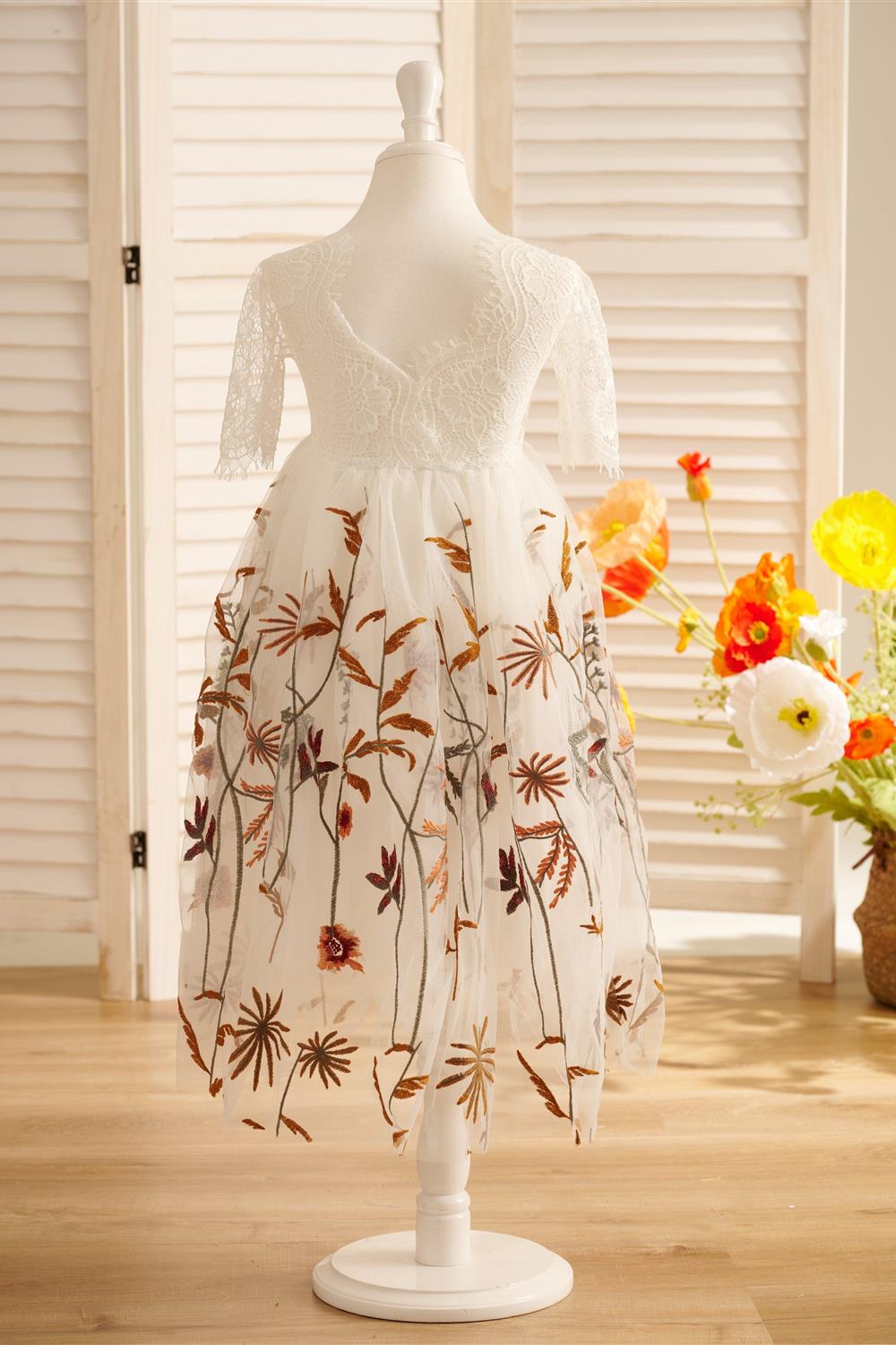 Tulle A-Line Full-Length Boho Flower Girl Dress