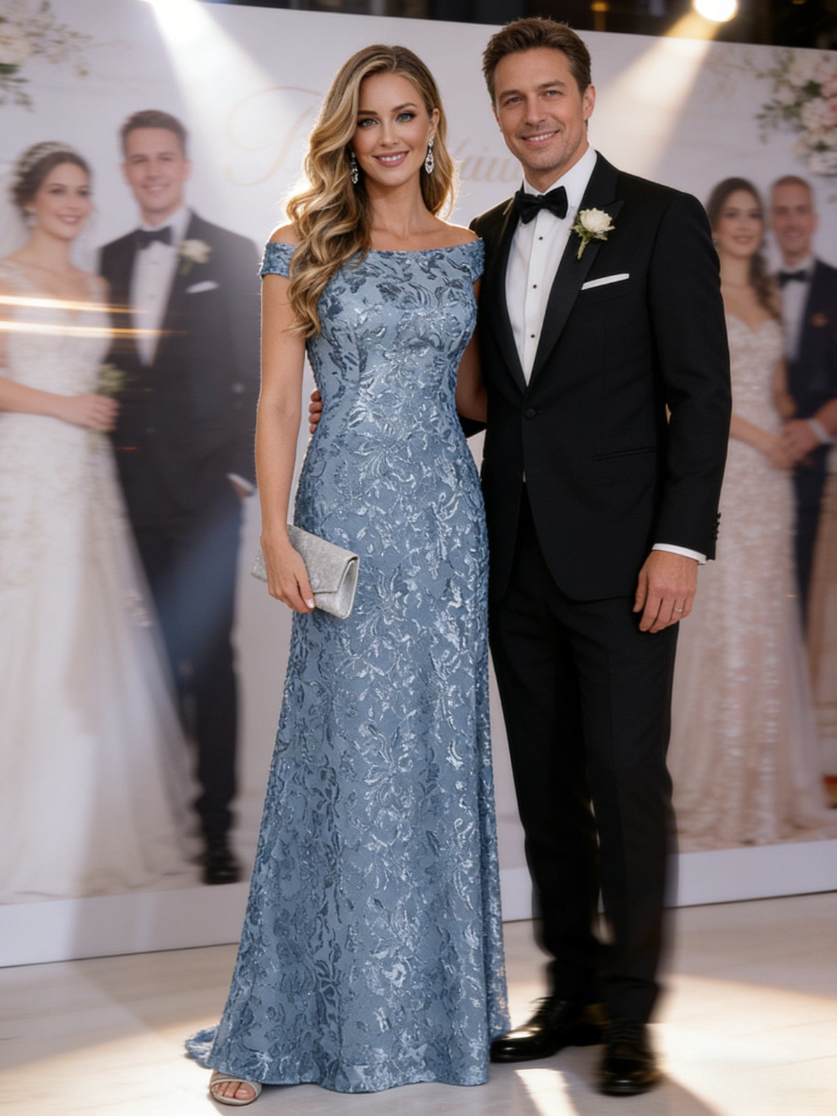 A-Line Off Shoulder Floor-Length Mother of the Bride Dresses with Sequins (SHI22500114)