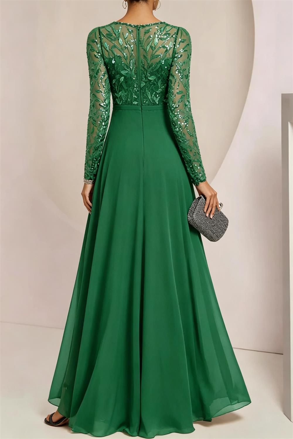 A-Line/Princess Scoop Floor-Length Mother of the Bride Dresses with Split Side Ruffles Sequins (ZD10965)