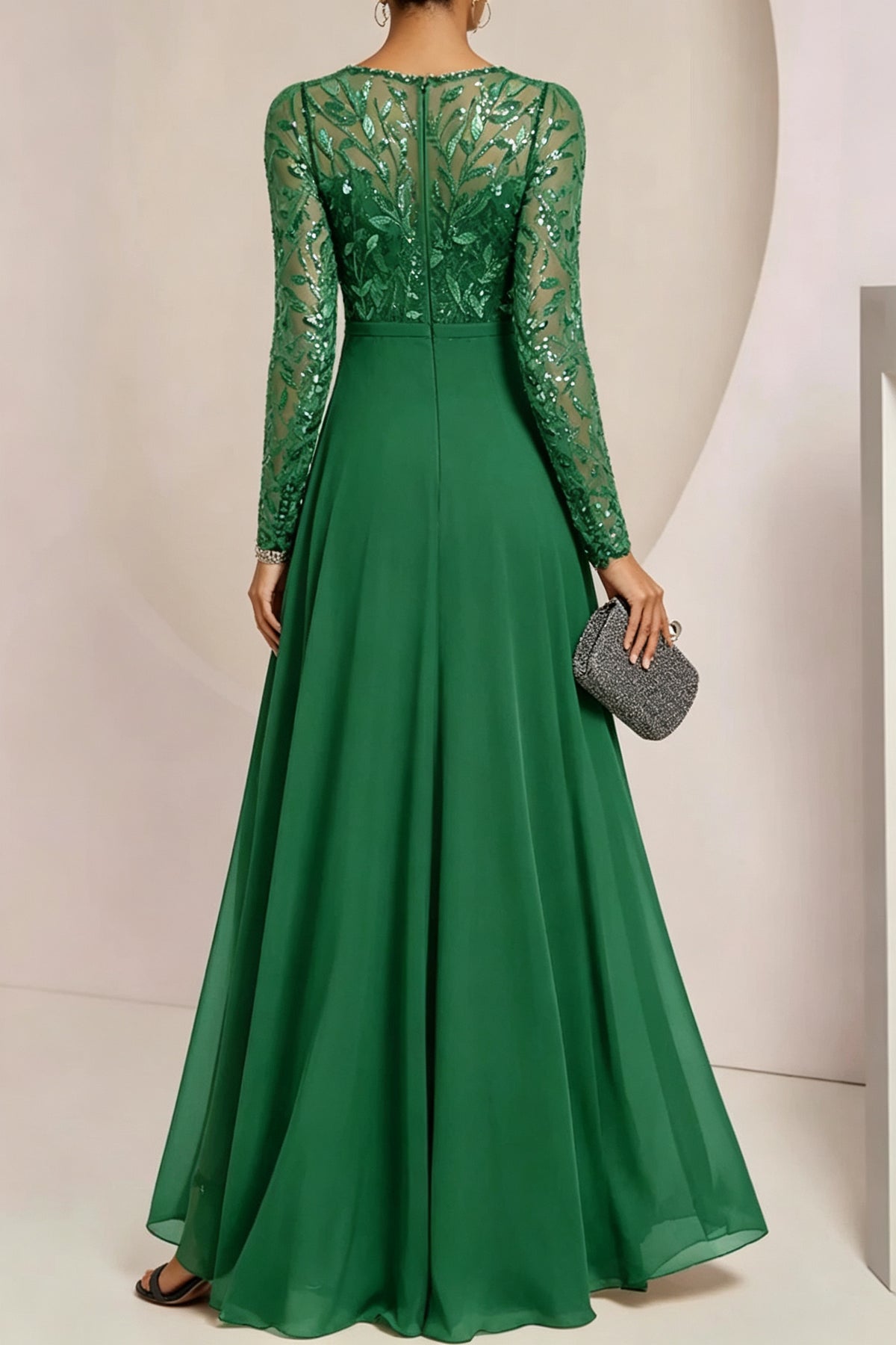 A-Line/Princess Scoop Floor-Length Mother of the Bride Dresses with Split Side Ruffles Sequins (ZD10965)