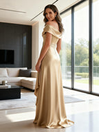 A-Line Scoop Neck Ruched Floor-Length Mother of the Bride Dresses with Ruffle (SHI22500216)