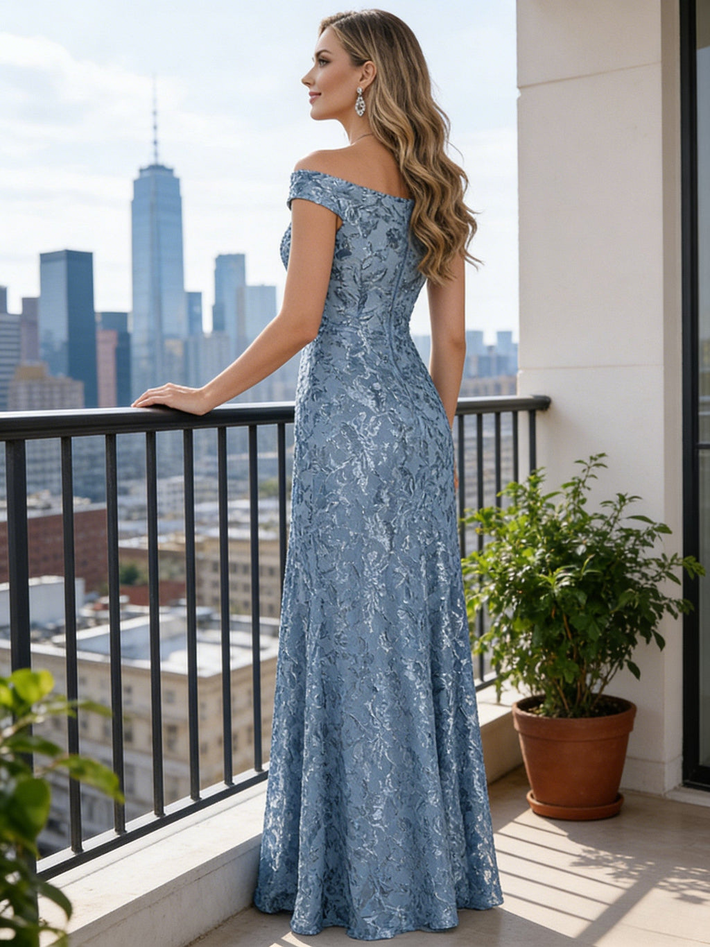 A-Line Off Shoulder Floor-Length Mother of the Bride Dresses with Sequins (SHI22500114)