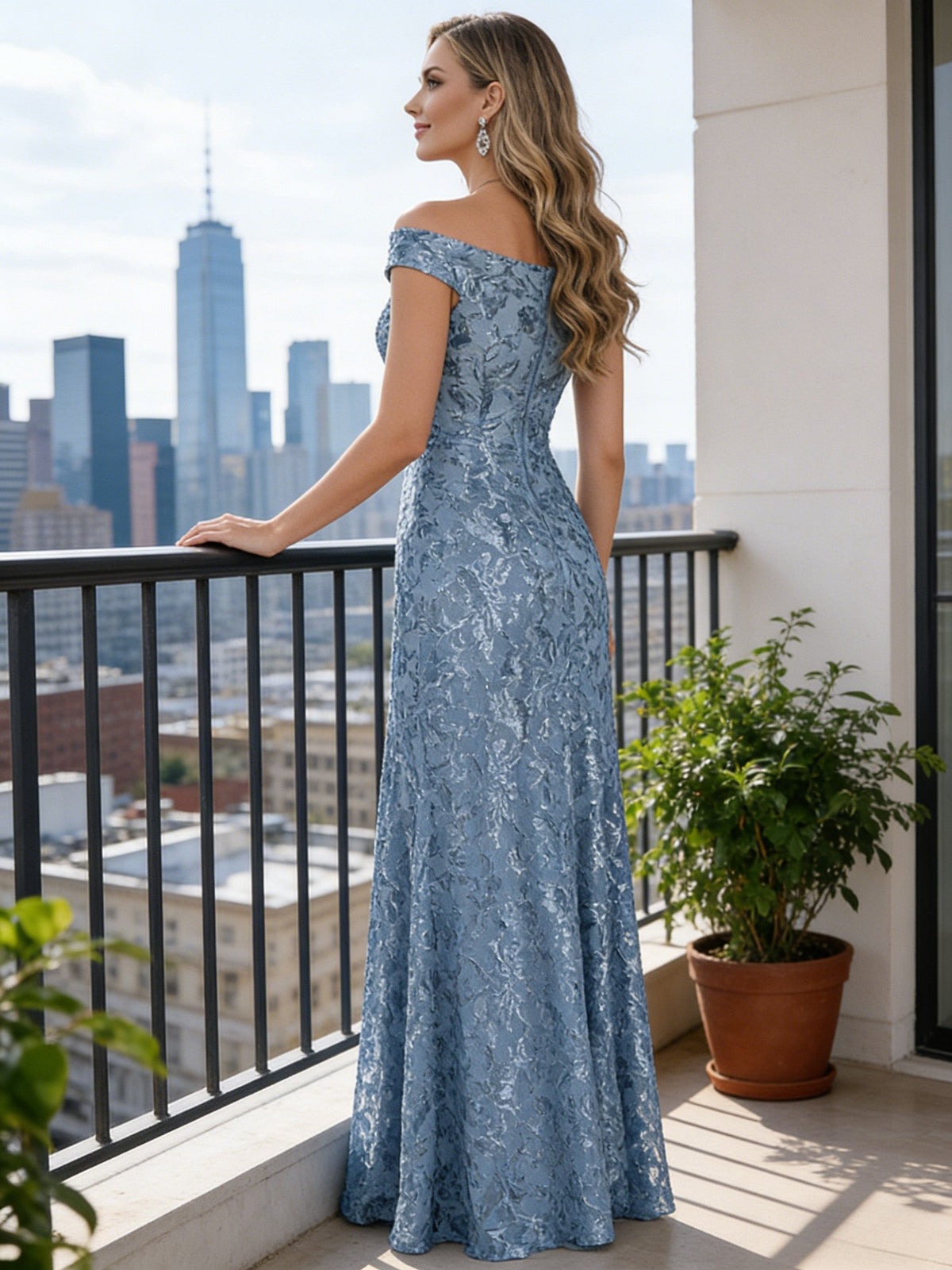 A-Line Off Shoulder Floor-Length Mother of the Bride Dresses with Sequins (SHI22500114)