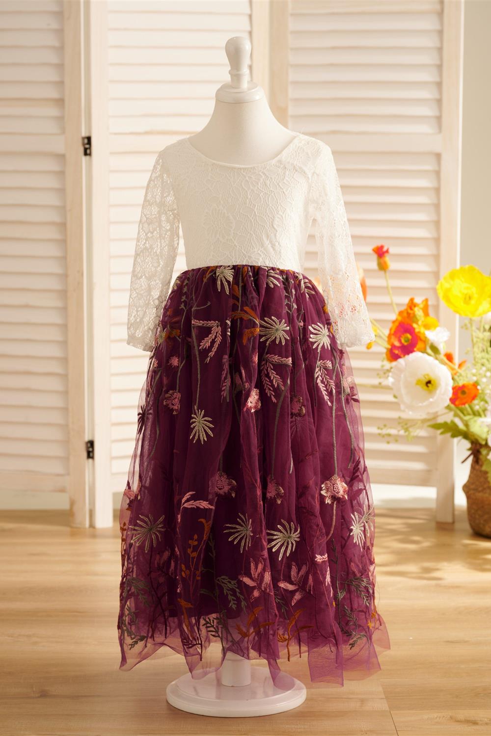 Tulle A-Line Full-Length Garden Boho Flower Girl Dress