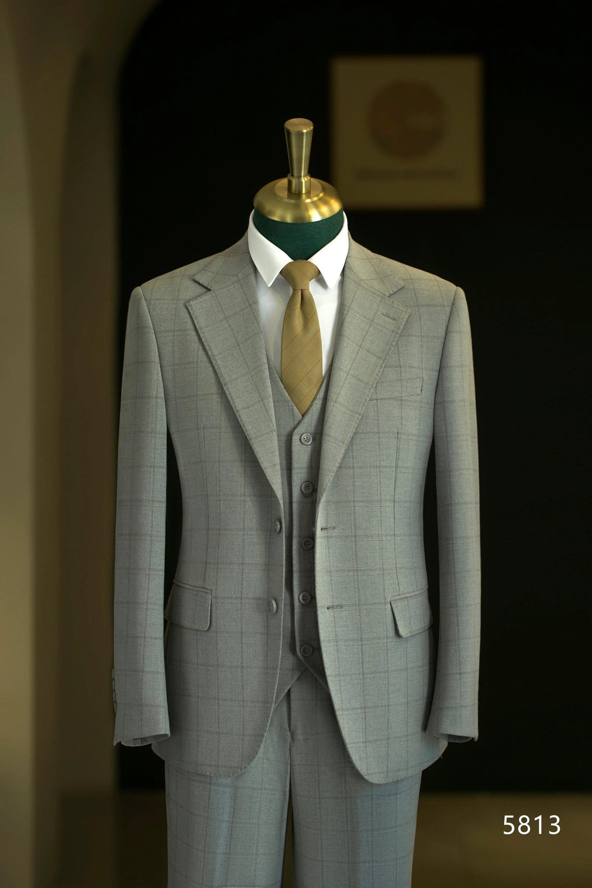 Traje de boda de lana gris claro con cuadros tipo ventana de 3 piezas para el novio y los padrinos