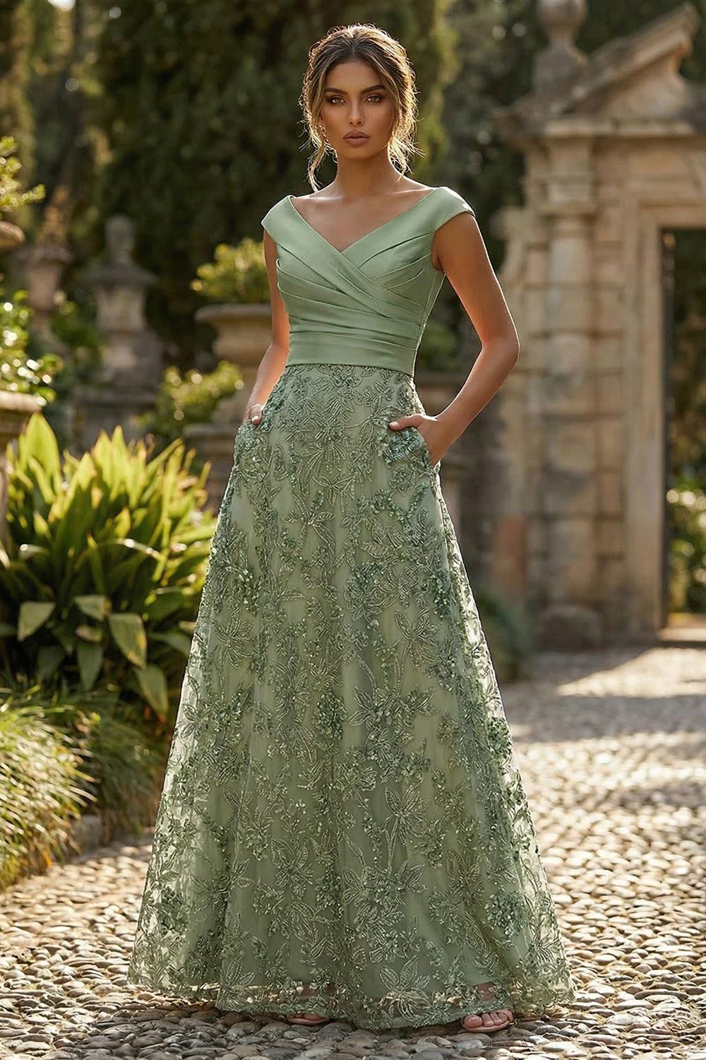A-Line Floral Sequin Lace Floor-Length Mother of the Bride & Groom Dresses with Ruched Satin Bodice (SHI22500639)