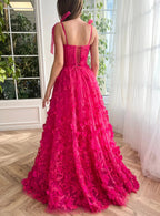 Kayleigh | Fuchsia Elegant A-line 3D Flower Lace Prom Dress With Slit by KissProm