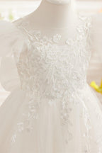 Detachable  Lace Tulle Sweep Train Flower Girl Dress