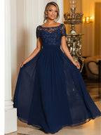 A-Line Chiffon Long Mother of the Bride & Groom Dresses with Cape Sleeves (SHI22500721)