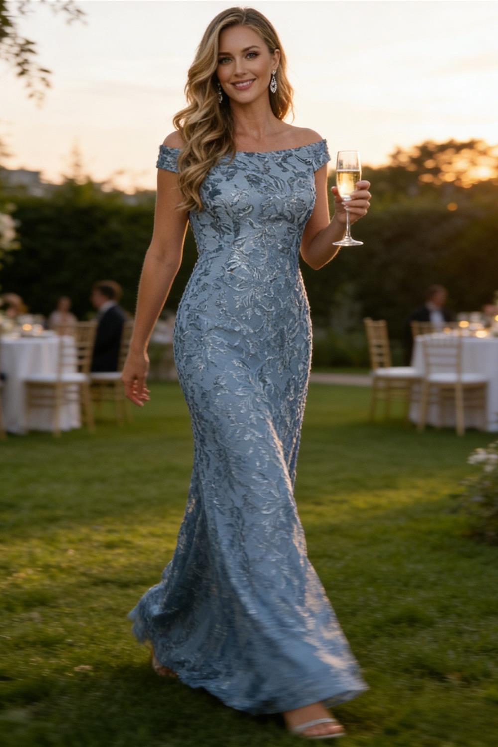 A-Line Off Shoulder Floor-Length Mother of the Bride Dresses with Sequins (SHI22500114)