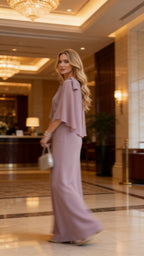 Sheath/Column Scoop Neck Floor-Length Mother of the Bride Dresses with Asymmetical Cape (SHI22500011)