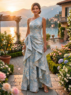 Sheath/Column Scoop Neck Floor-Length Mother of the Bride Dresses with Asymmetical Cape (SHI22500011)