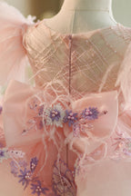 Floral Embroidery Puffy Sleeves Tulle Knee-length Baby Girl Dress