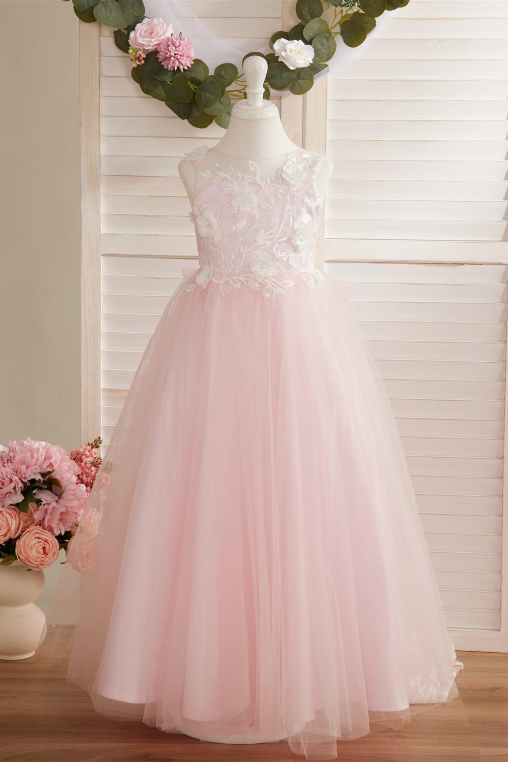 Dream Princess Sleeveless Detachable Train Flower Girl Dress