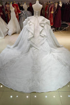 White Gleam Strapless Ballgown Beaded Bust & Ruffled Train (ZD16779)
