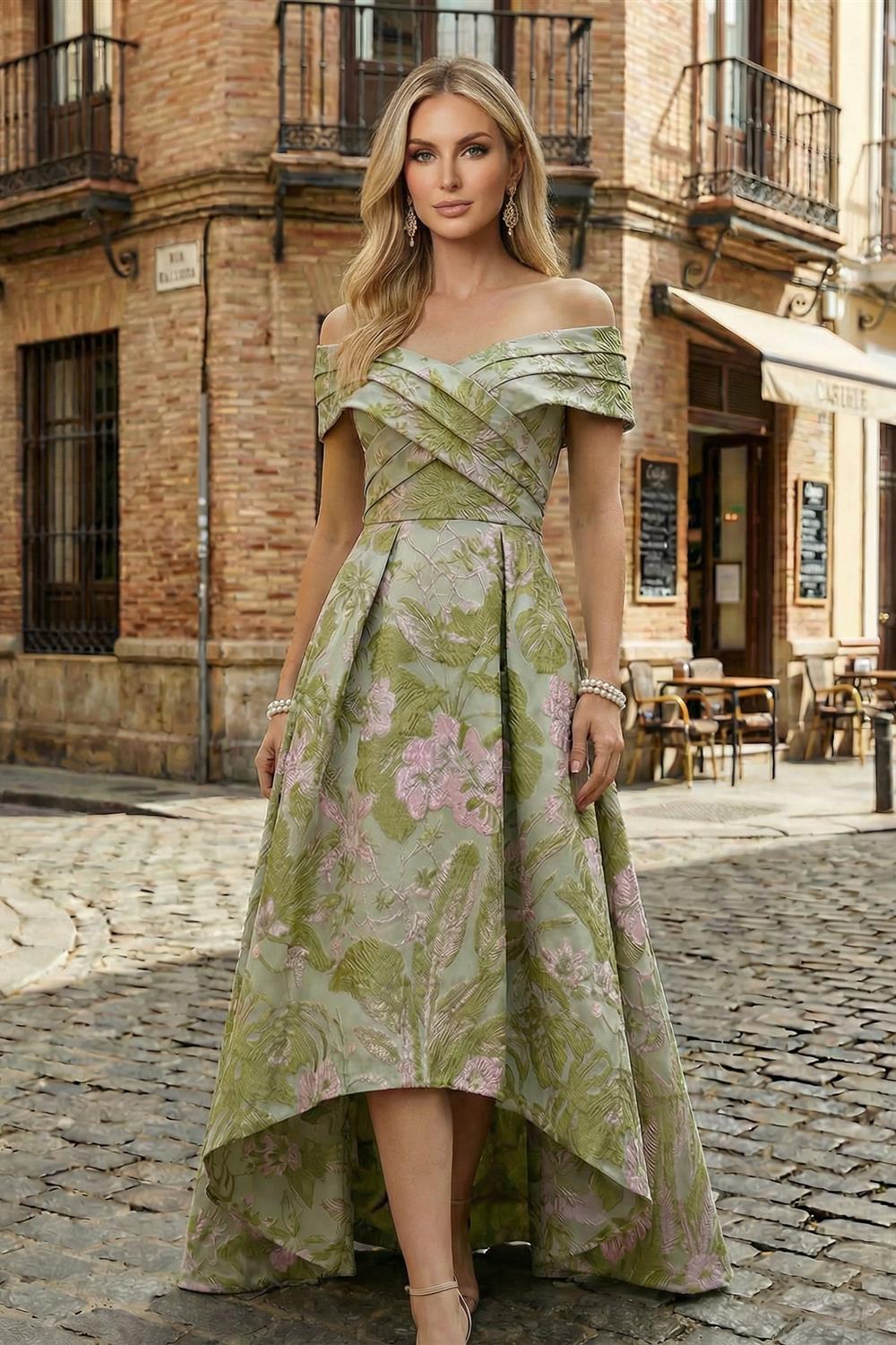 Jacquard A-Line/Princess Scoop Neck Floor-Length Mother of the Bride & Groom Dresses with Ruffles, Pleats & Pockets (SHI22501237)