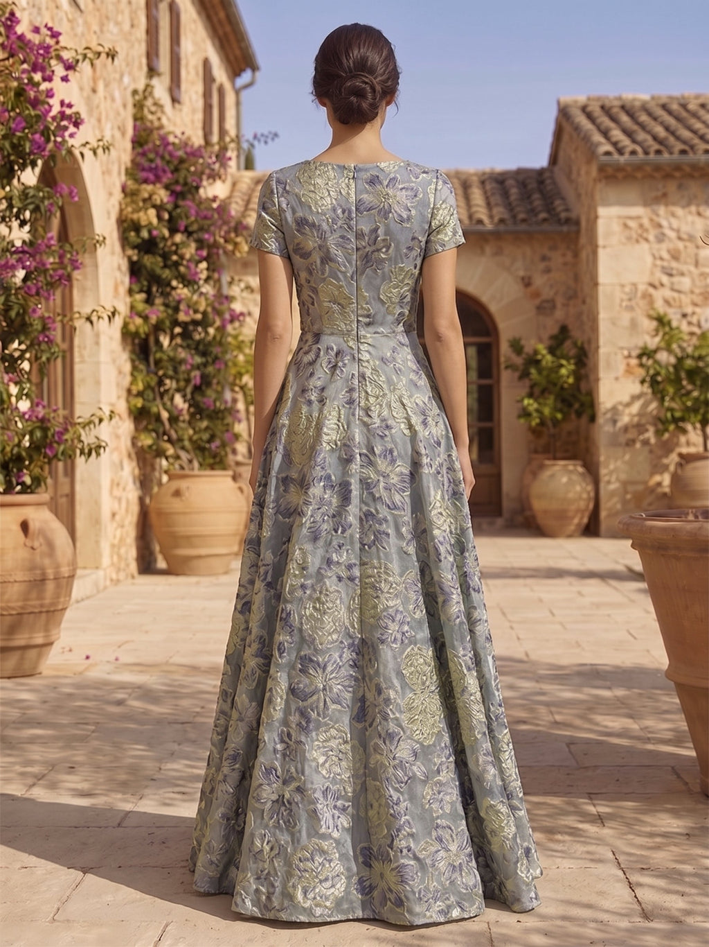 Jacquard Sheath/Column V-Neck Floor-Length Mother of the Bride & Groom Dresses with Ruched Waist (SHI22501059)