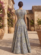 Jacquard Sheath/Column V-Neck Floor-Length Mother of the Bride & Groom Dresses with Ruched Waist (SHI22501059)
