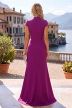 A-Line/Princess Scoop Neck Chiffon Maxi Mother of the Bride & Groom Dresses with Lace Appliques, Sweep Train & Pleats (SHI22501636)