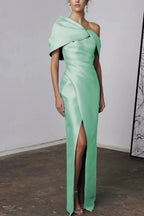 A-Line/Princess One-Shoulder Half Sleeves Floor-Length Mother of the Bride Dresses with Ruffles (ZD10954)