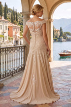 2-Piece A-Line Chiffon 3/4 Sleeves Mother of the Bride & Groom Dresses with Scalloped V-Neck Lace Bodice (SHI22500637)