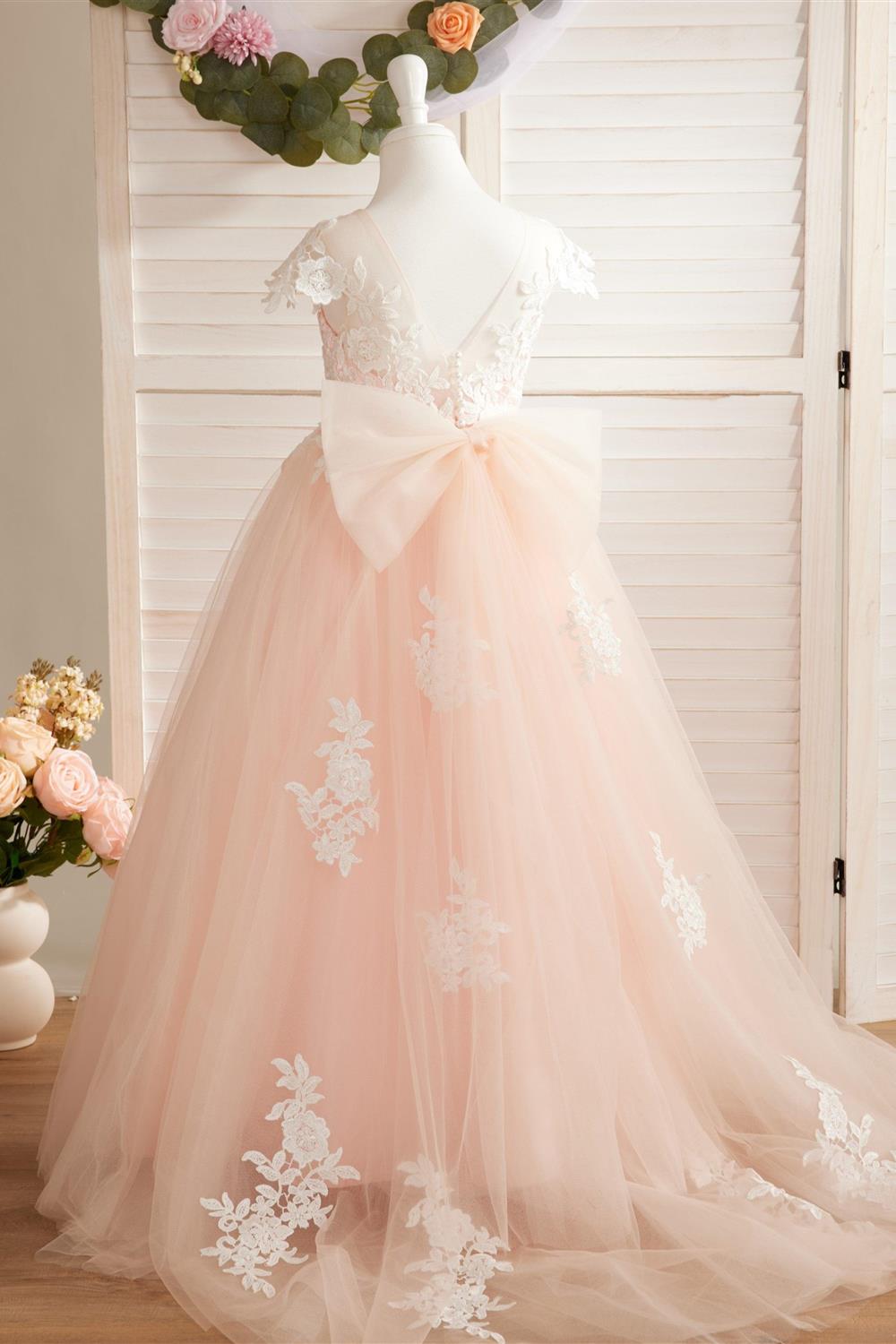 Ivory Detachable Train Princess First Communion Flower Girl Dress