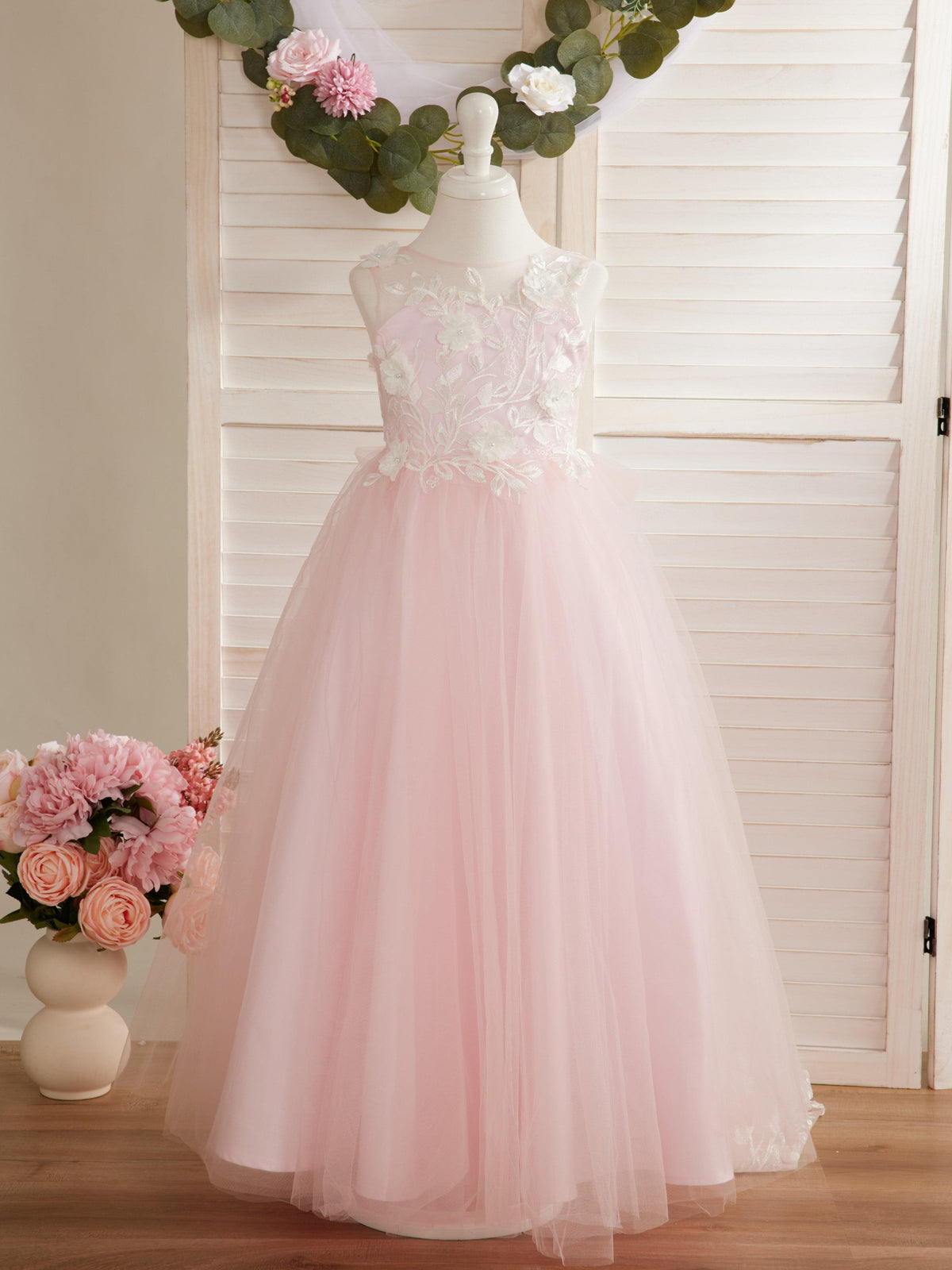 Dream Princess Sleeveless Detachable Train Flower Girl Dress