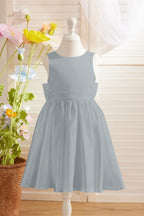 Elegant A-line Satin V-Back Bow Knee-length Flower Girl Dress
