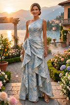 A-Line/Princess V-Neck Jacquard Floor-Length Mother of the Bride & Groom Dresses with Ruched Waist (SHI22501580)