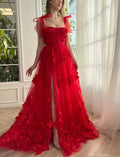 Cameron | Scarlet Lace A-line 3D Flower Long Prom Dress With Slit by KissProm