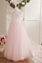 Dream Princess Sleeveless Detachable Train Flower Girl Dress