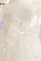 Detachable  Lace Tulle Sweep Train Flower Girl Dress