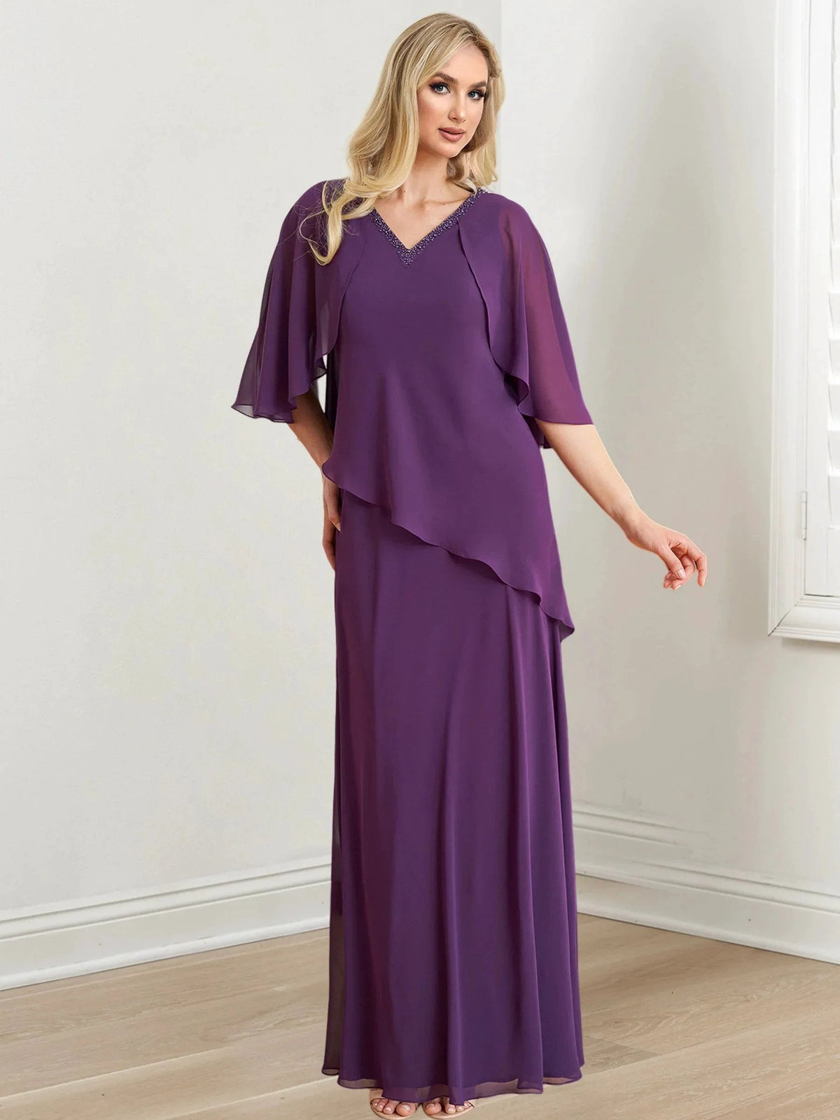 A-Line/Princess V-Neck Floor-Length Mother of the Bride Dresses (ZD10998)