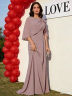 Sheath/Column Scoop Neck Floor-Length Mother of the Bride Dresses with Asymmetical Cape (SHI22500011)