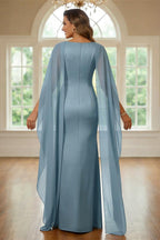 2-Piece A-Line Chiffon 3/4 Sleeves Mother of the Bride & Groom Dresses with Scalloped V-Neck Lace Bodice (SHI22500637)