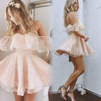 Robe de bal décolletée asymétrique dos nu avec dentelle