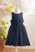 Elegant A-line Satin V-Back Bow Knee-length Flower Girl Dress