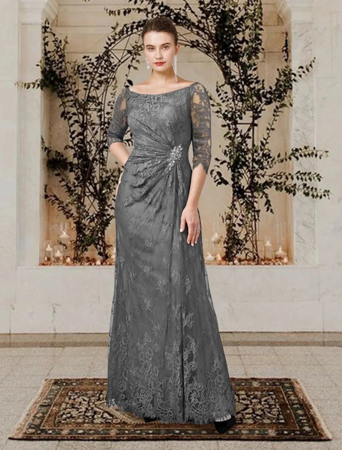 A-Line/Princess Jewel Neck Floor-Length Mother of the Bride Dresses by Dreamylily