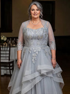 A Line/Princess Scoop Long Sleeves Floor-Length Lace Applique Mother of the Bride Dresses (ZD17572)