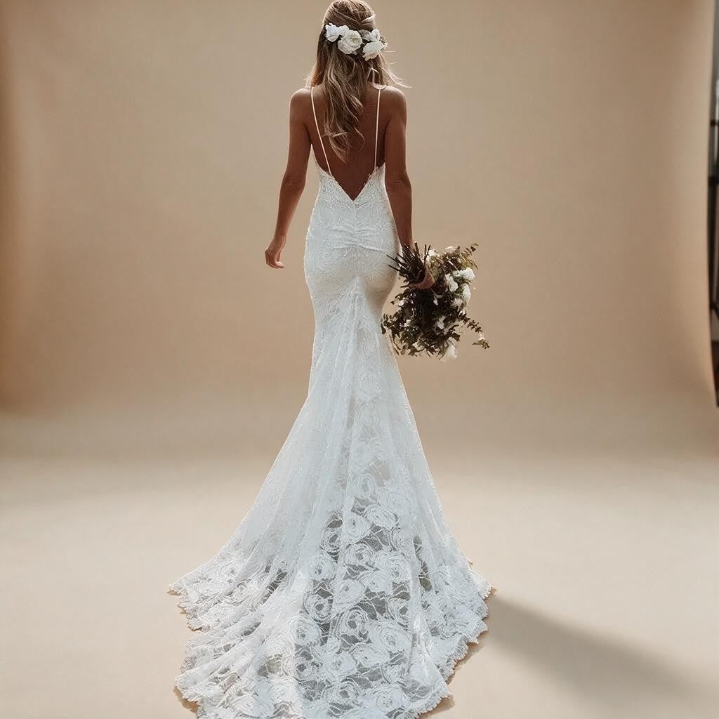 Boho Mermaid V-Neck Wedding Dress - view 2