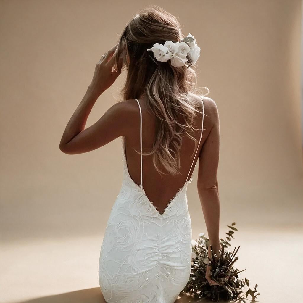 Boho Mermaid V-Neck Wedding Dress - view 3