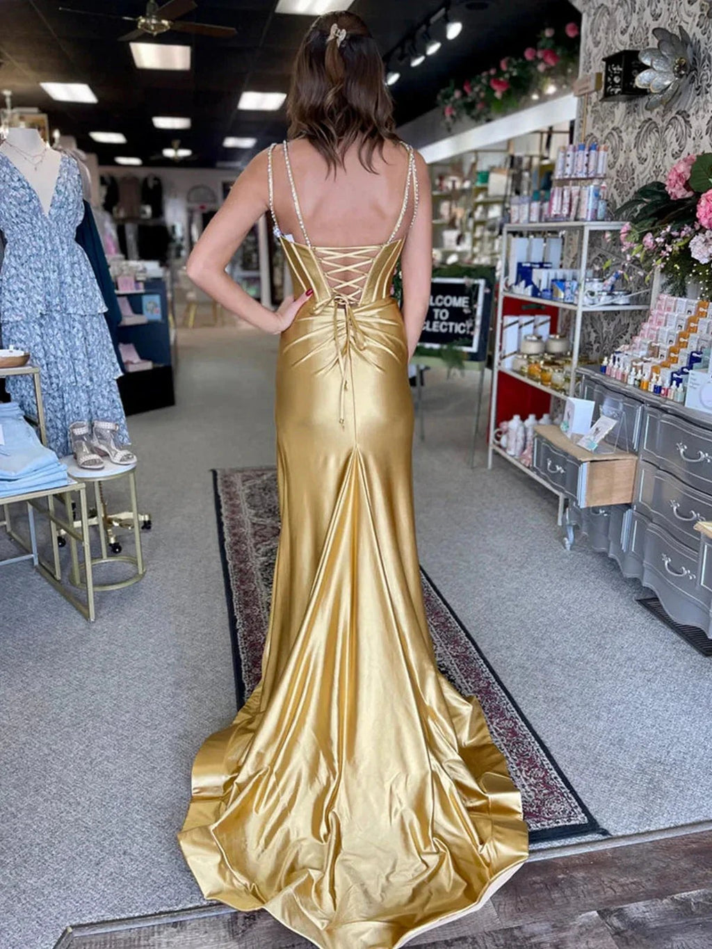 Ingris | Fuchsia Mermaid V Neck Satin Long Prom Dresses with Beading by KissProm