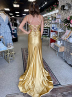 Ingris | Fuchsia Mermaid V Neck Satin Long Prom Dresses with Beading by KissProm